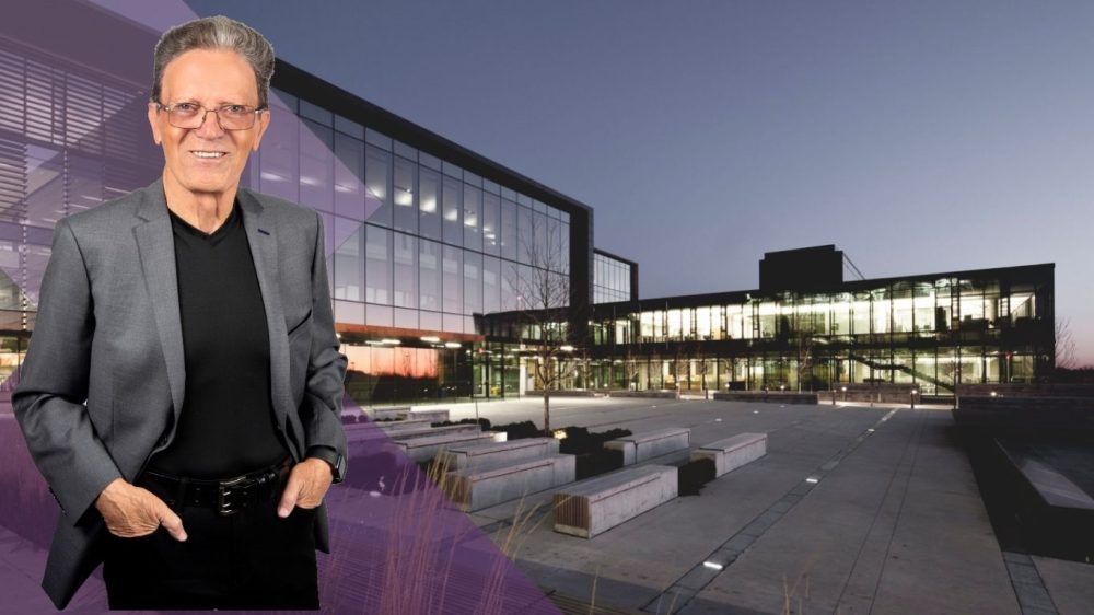 Regional Councillor Gino Rosati standing in front of a modern municipal building at dusk for his 2026 Vaughan and York Region re-election campaign.